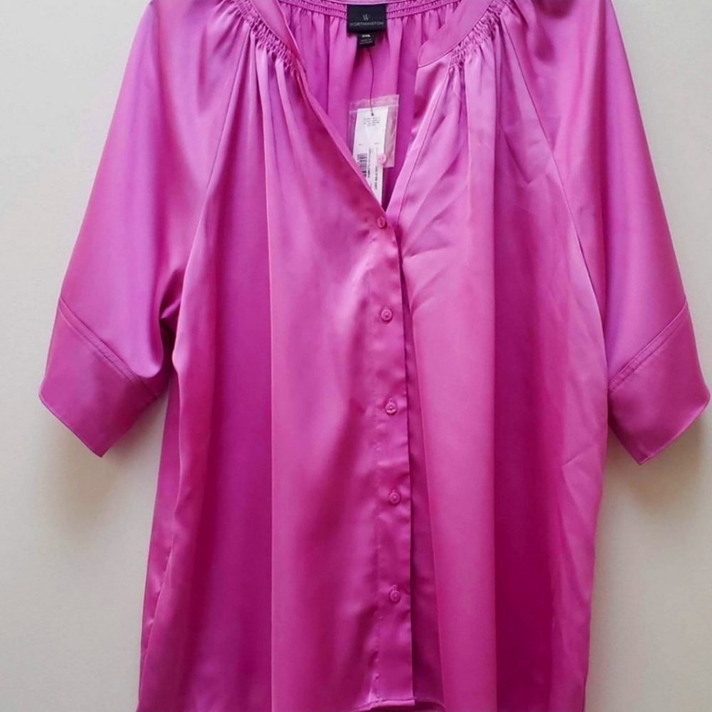 Pink Worthington Short Sleeve Satin Blouse size 2X